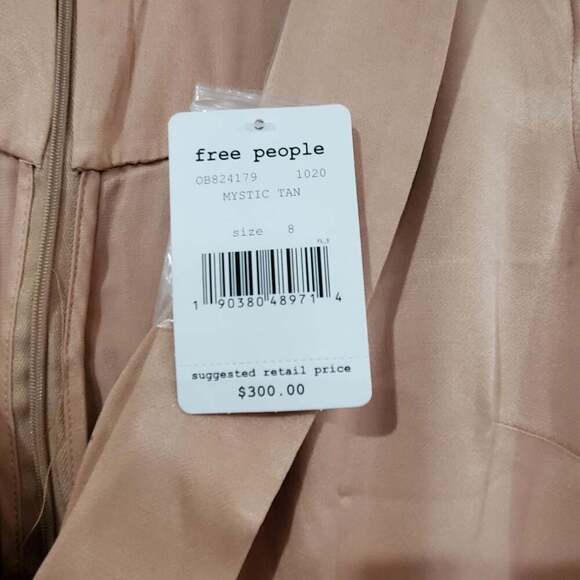 Free People Jumpsuit Womens Sz 8 Mystic Tan Pink Satin Silky Glam Festival Party - Picture 8 of 12